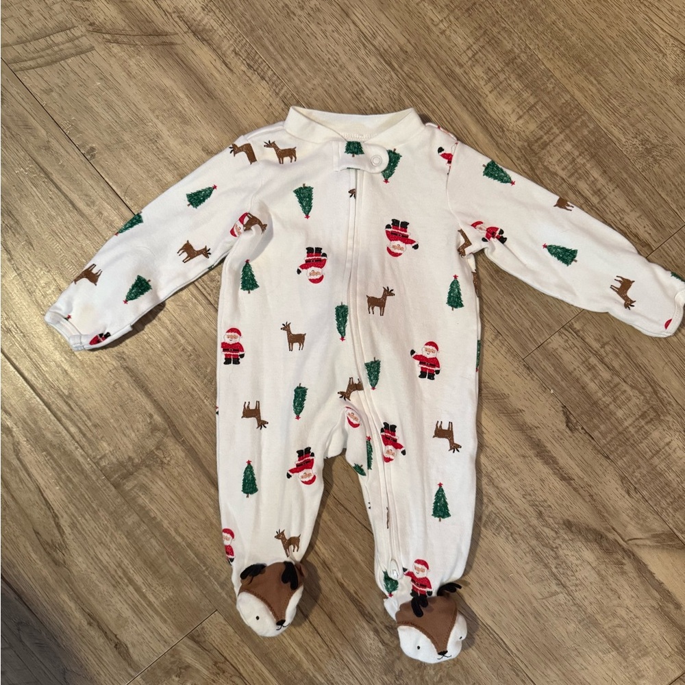 3m Festive White Kids One Piece with Santa and Reindeer Print